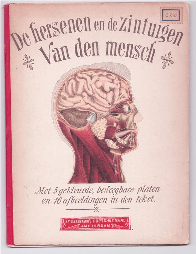 De hersenen en de zintuigen van den mensch : verplaatsbare, gekleurde afbeeldingen van de hersenen, het oog, de neus, het oor, de mond en het strottenhoofd.