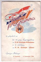 Feest programma W Brigade  ter gelegeneheid van het 50 jarig Regeringsjubileum van H.M. Koningin Wilhelmina en de inhuldiging van H.M. Koningin Juliana – Garnizoen Pekalongan 29 Augustus – 12 September 1948