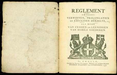 Reglement omtrent verwinnen, prologatien en executien derzelve, als mede van cessien en leeningen van mobile goederen.