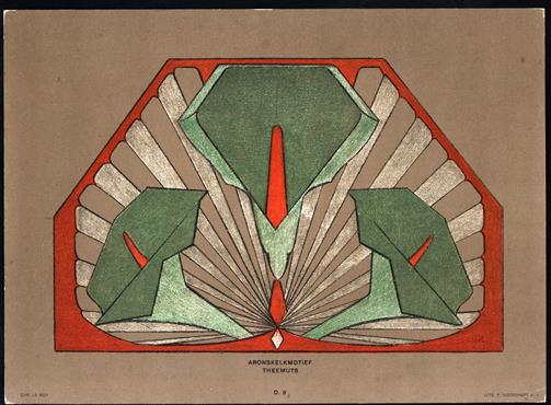 (DECORATIEVE PRENT - LITHO ) ARONSKELKMOTIEF Theemuts