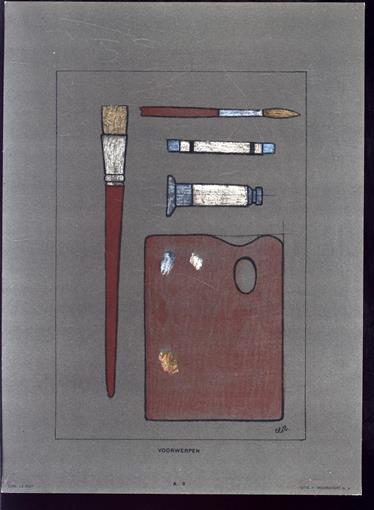 (DECORATIEVE PRENT - LITHO )  VOORWERPEN Schilderspalet
