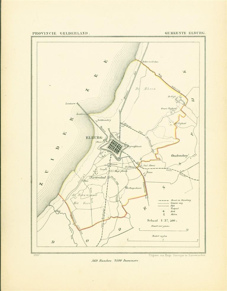 ELBURG. Map Kuyper Gemeente atlas van GELDERLAND