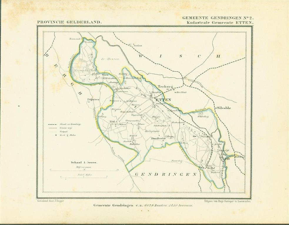 GENDRINGEN ( Kadastrale gemeente ETTEN ). Map Kuyper Gemeente atlas van GELDERLAND