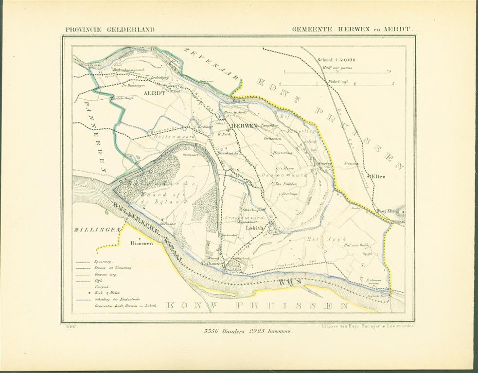HERWEN en AERDT . Map Kuyper Gemeente atlas van GELDERLAND