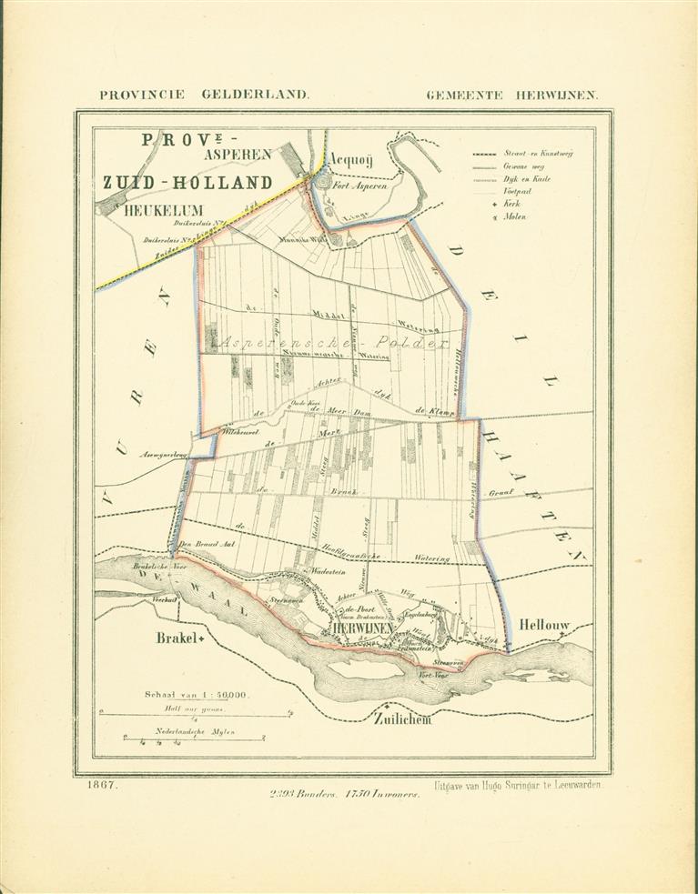 HERWIJNEN . Map Kuyper Gemeente atlas van GELDERLAND