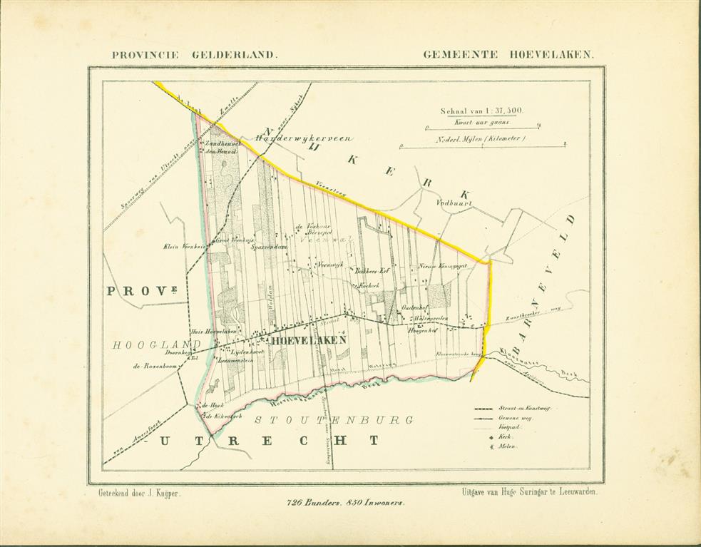 HOEVELAKEN . Map Kuyper Gemeente atlas van GELDERLAND