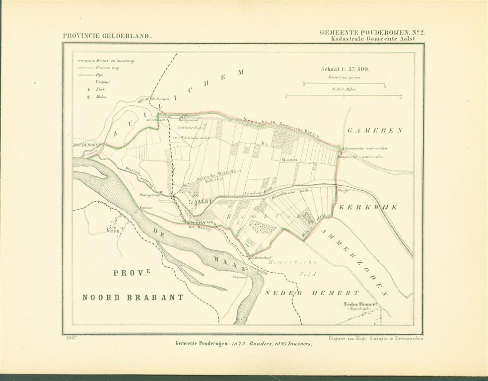 POUDEROIJEN ( Kadastrale gemeente AALST ). Map Kuyper Gemeente atlas van GELDERLAND