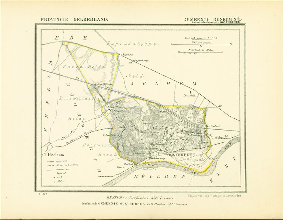 RENKUM ( Kadastrale gemeente OOSTERBEEK ) . Map Kuyper Gemeente atlas van GELDERLAND