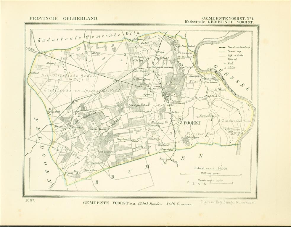 VOORST . Map Kuyper Gemeente atlas van GELDERLAND