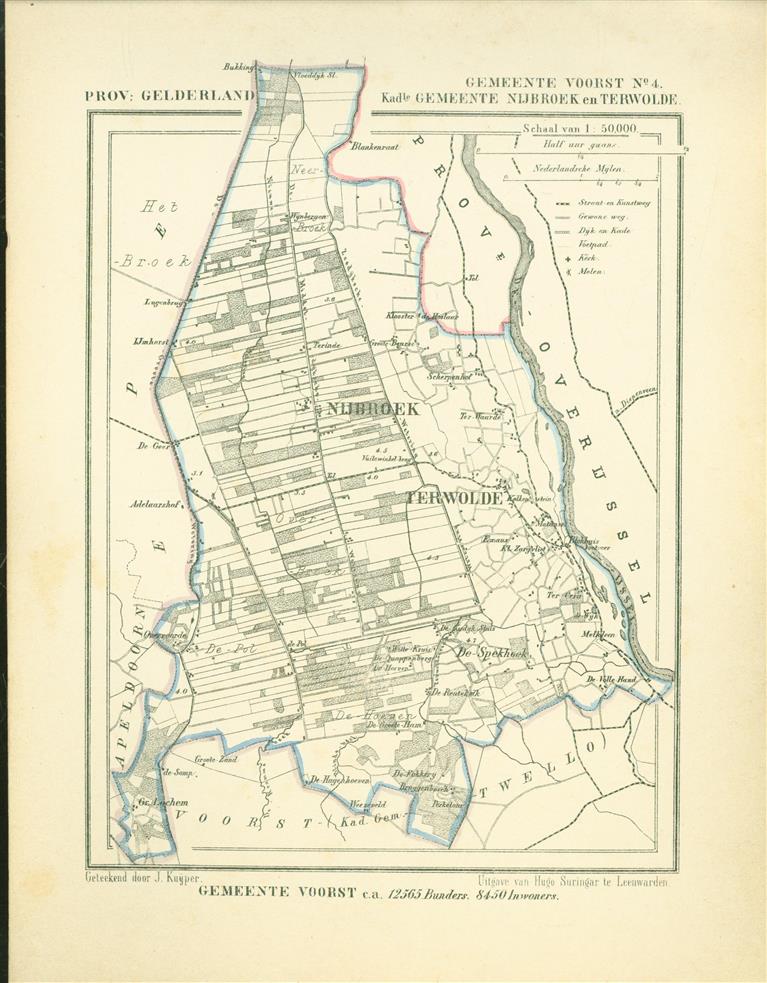 VOORST ( Kadastrale gemeenten NIJBROEK en TERWOLDE ) . Map Kuyper Gemeente atlas van GELDERLAND