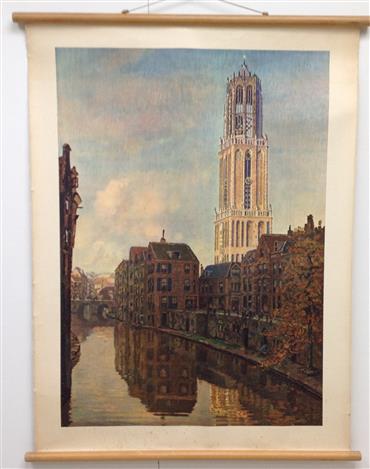 (SCHOOLPLAAT - SCHOOL POSTER - LEHRTAFEL) De Dom te Utrecht ( Lithografie op linnen )