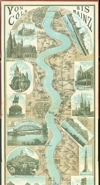 (TOERISME / TOERISTEN BROCHURE) Panorama vom Rhein: Mainz-Cöln. (Von Cöln bis Mainz.) [Mit 57 Randbildern].