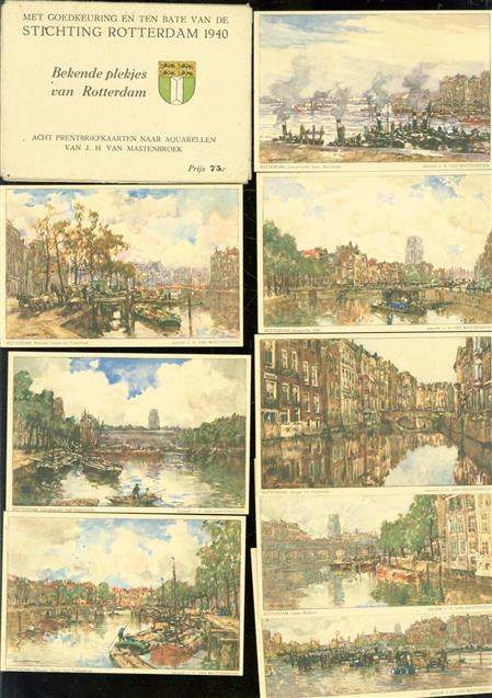 (PRENTBRIEFKAART  POSTCARD) Mapje met 8 kaarten.-- Bekende plekjes van Rotterdam - Acht prentbriefkaarten naar aquarellen van J.H.van Mastenbroek