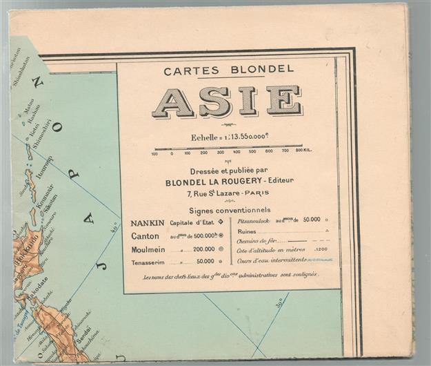 (PLATTEGROND / KAART - CITY MAP / MAP) Asie,Landkaart op papier m.b..t de Franse kolonien
