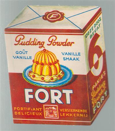 (RECLAME KAART - TRADECARD) Pudding Powder - Vanille smaak - Fort - Versterkend lekkernij