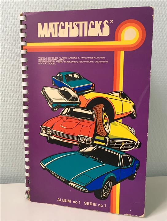 Matchsticks Album no1 Serie no1 ., Wereld bekende klassewagens in prachtige kleuren. Boeiend gedetailleerd. Interessante merk-emblemen / technische gegevens bij elk model