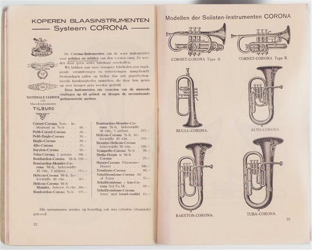 (BEDRIJF CATALOGUS - TRADE CATALOGUE) Nationale - Fabriek van Muziek - instrumenten Tilburg - Catalogus der afdeelingen koperen....