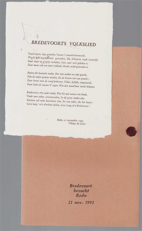 bredevoorts volkslied ( omslagtitel: Bredevoort bezoekt Redu 21 nov. 1992
