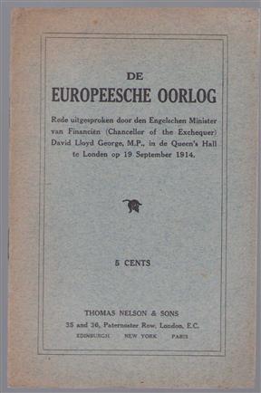 De Europeesche oorlog. Rede uitgesproken in de Queen's Hall te Londen op 19 September 1914.