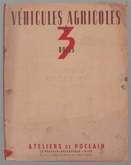 (BEDRIJF CATALOGUS - TRADE CATALOGUE) Vehicules Agricoles a 3 Roues