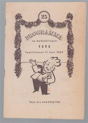(25 jaar) Programma en mededelingen VARA 11 Juni 1950