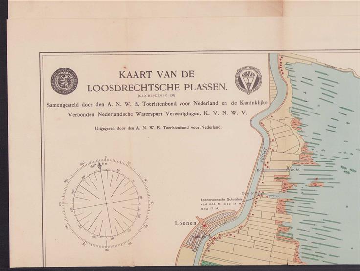 (TOERISME / TOERISTEN BROCHURE) Kaart van de Loosdrechtsche Plassen - Herzien 1933