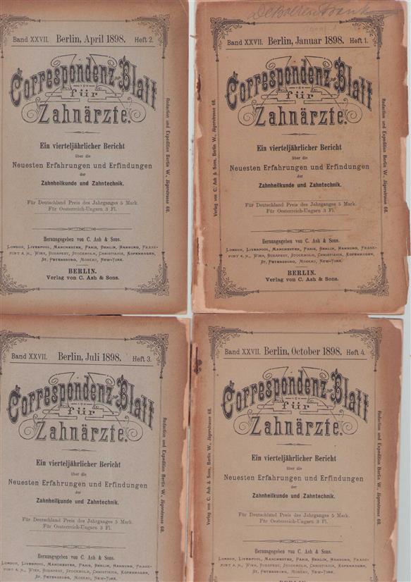 CORRESPONDENZ-BLATT FUR ZAHNARZTE, 1898, : ein vierteljahrlicher bericht uber die neuesten... erfahrungen und erfindungen der zahnheilkunde und.Zahntecnik