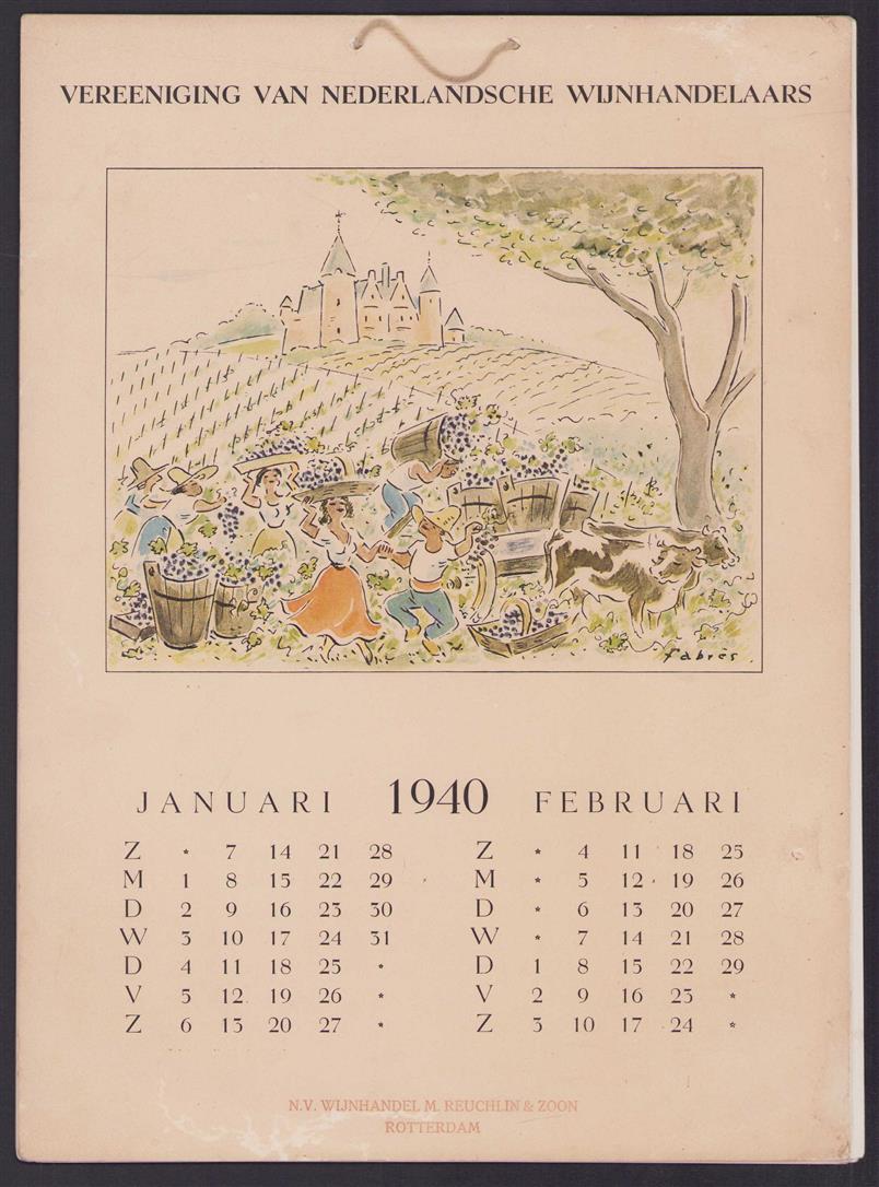Kalender - Vereeniging van Nederlandsche wijnhandelaars 1940 Ill Fabres