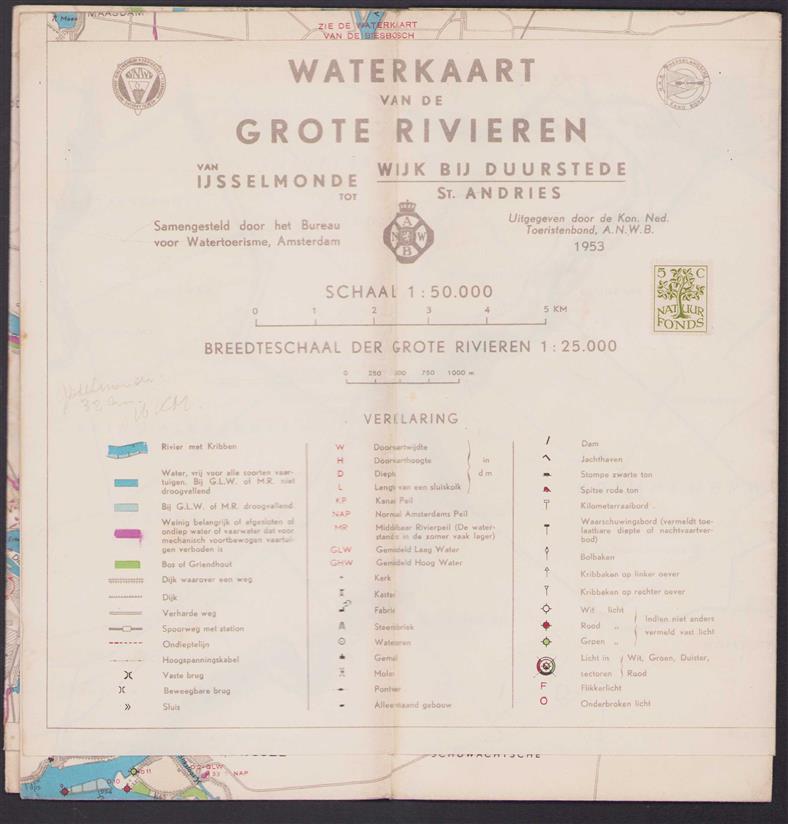 Waterkaart van de Grote Rivieren van IJsselmonde tot Wijk Bij Duurstede St. Andries