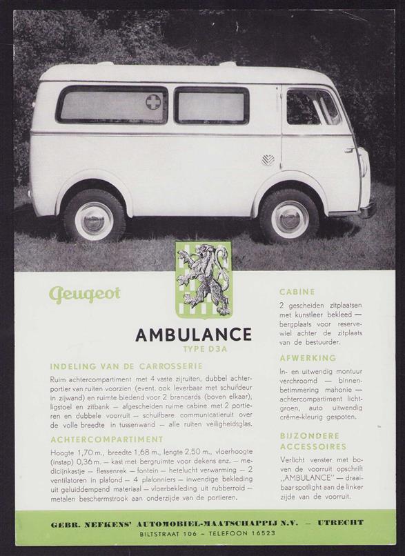 (AUTO FOLDER - CAR BROCHURE) Peugeot Ambulance type D3A