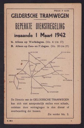 Beperkte dienstregeling ingaande 1 Maart 1942