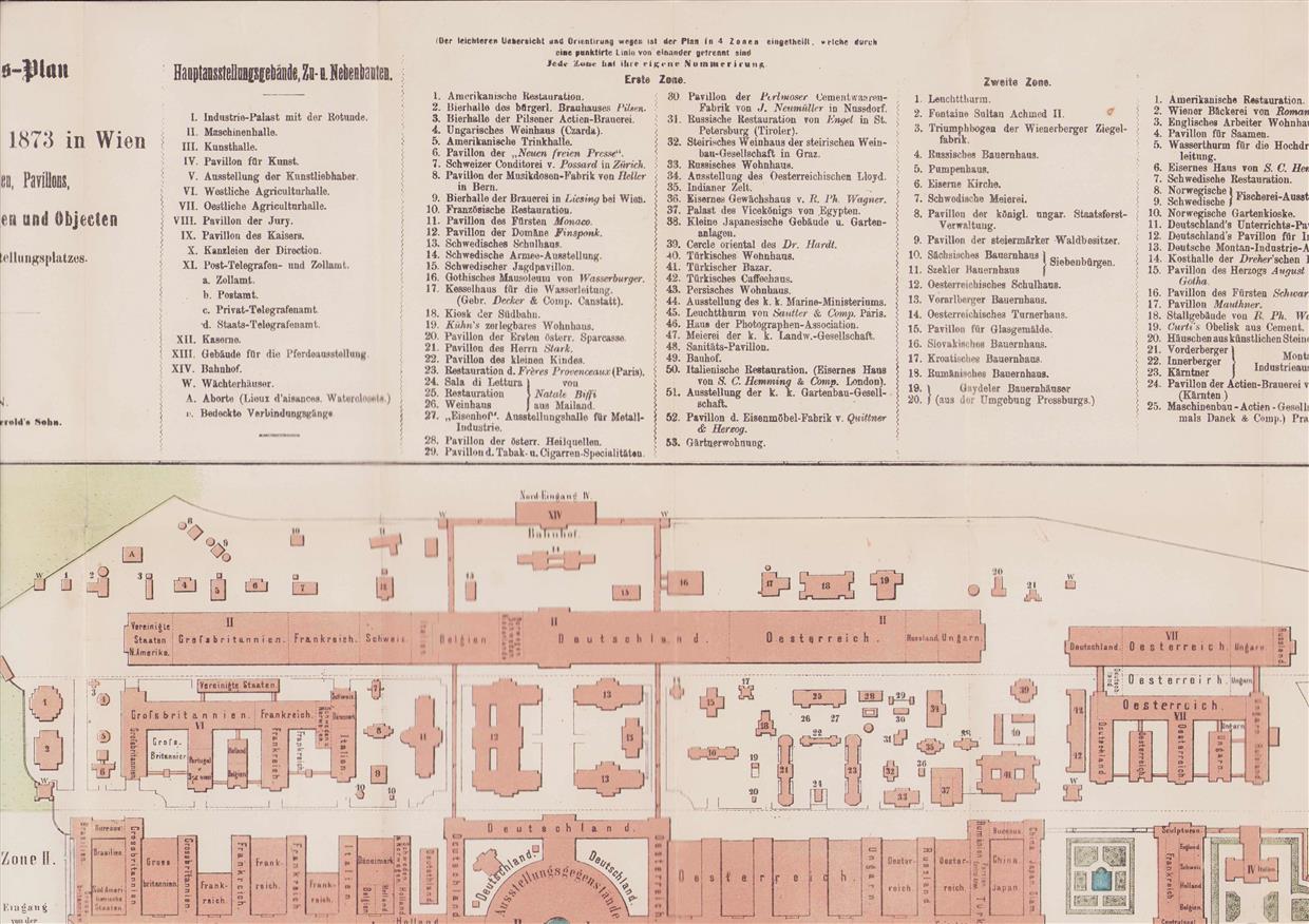 Situations-Plan der Weltausstellung 1873 in Wien, mit allen Haupt- und Nebengebäuden, Separatausstellungen und Objecten innerhalb des Ausstellungsplatzes.