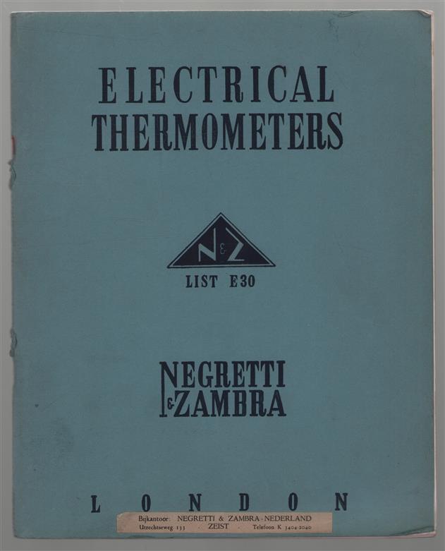 (BEDRIJF CATALOGUS - TRADE CATALOGUE) Electrical Thermometers List E30
