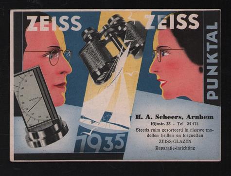ZEISS - PUNKTAL Jaarkalender reclame - (H.A. Scheers Arnhem) - 1935