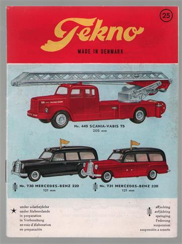 Tekno catalogus van model autos en enkele vliegtuigen en motoren.. Met prijslijst Bijenkorf 1961 - Nr 25