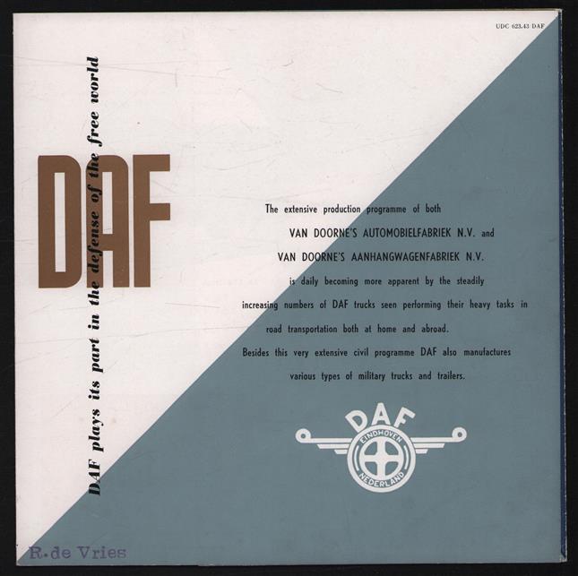 (AUTO FOLDER - CAR BROCHURE)  DAF - Dafs contribution to the defense of the free world is one of impressive proportions  - Daf plays its part in the defence of the free world