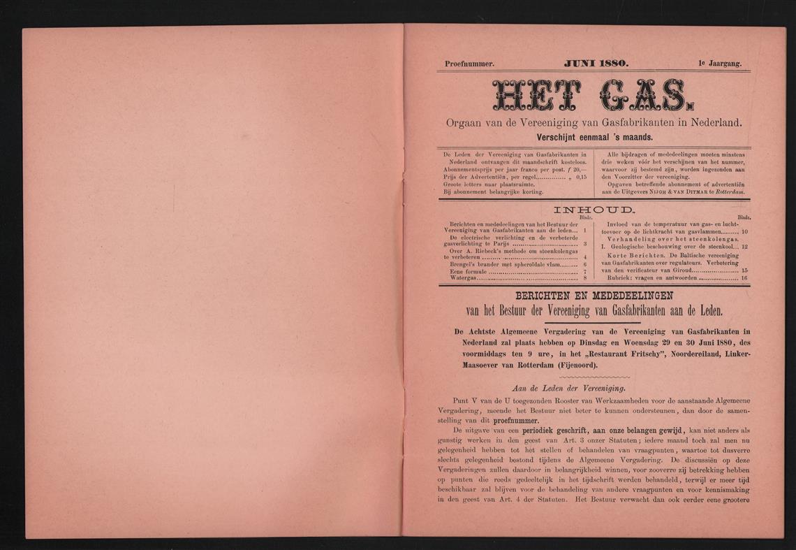HERDRUK - PROEFNUMMER 1e Jaargang. Het gas, orgaan van de Vereeniging van Gasfabrikanten in Nederland