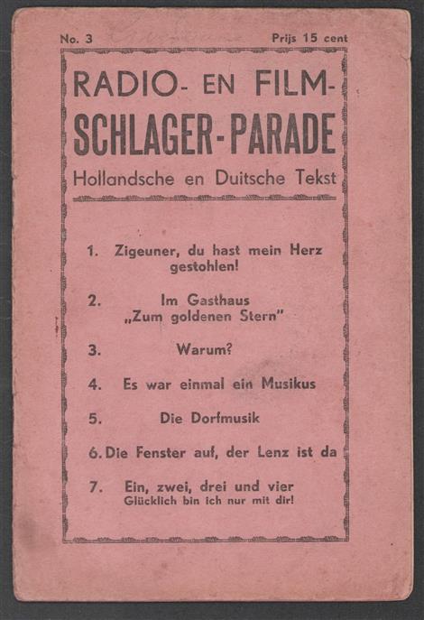 Radio en film Schlager parade Hollandsche en Dutsche tekst nr 3