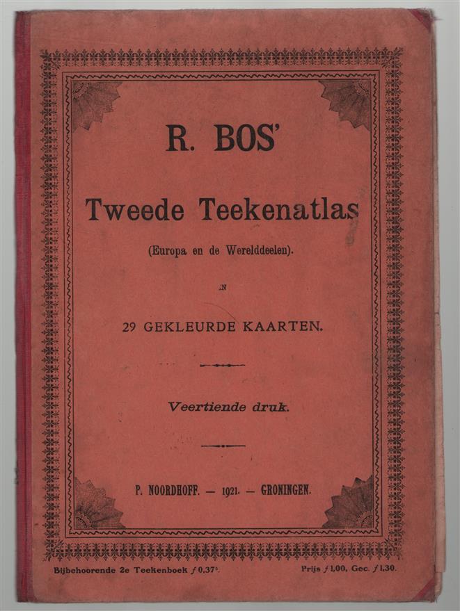 R. Bos' tweede teekenatlas, Europa en de werelddeelen, in 29 gekleurde kaarten ( 14e druk)