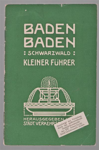 Baden Baden im Schwarzwald : Kleiner Führer hrsg. v. Städt. Verkehrsbüro.