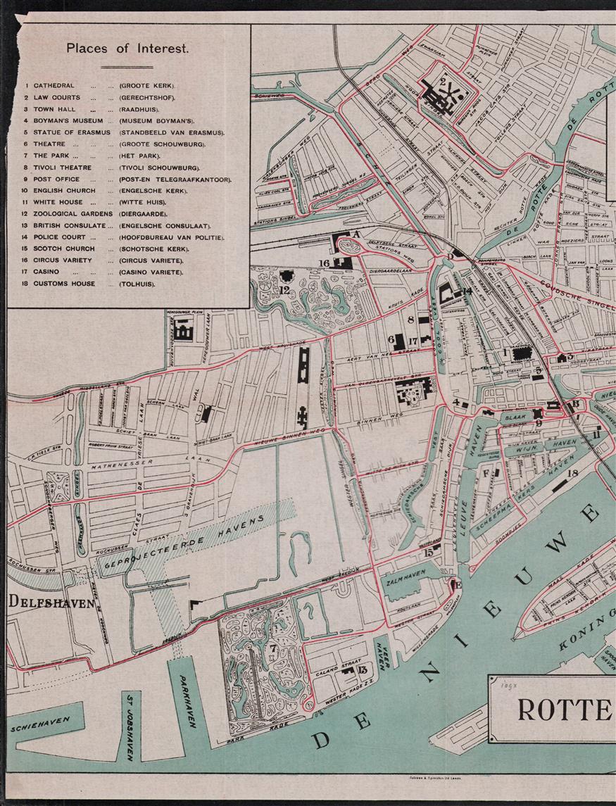 Rotterdam - Plattegrond - Engelstalig -  (met randbeschadiging)