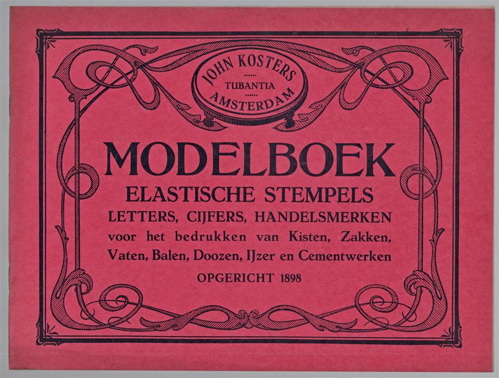 Modelboek elastische stempels Letters Cijfers Handelsmerken. Voor het bedrukken van Kisten, Zakken, Vaten, Balen, Doozen, Ijzer en cementwerken