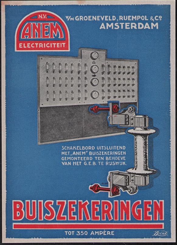 Buiszekeringen tot 350 Ampere - Schakelbord uitsluitend met ANEM buiszekeringen gemonteerd ten behoeve van het G.E.B. te Rijswijk