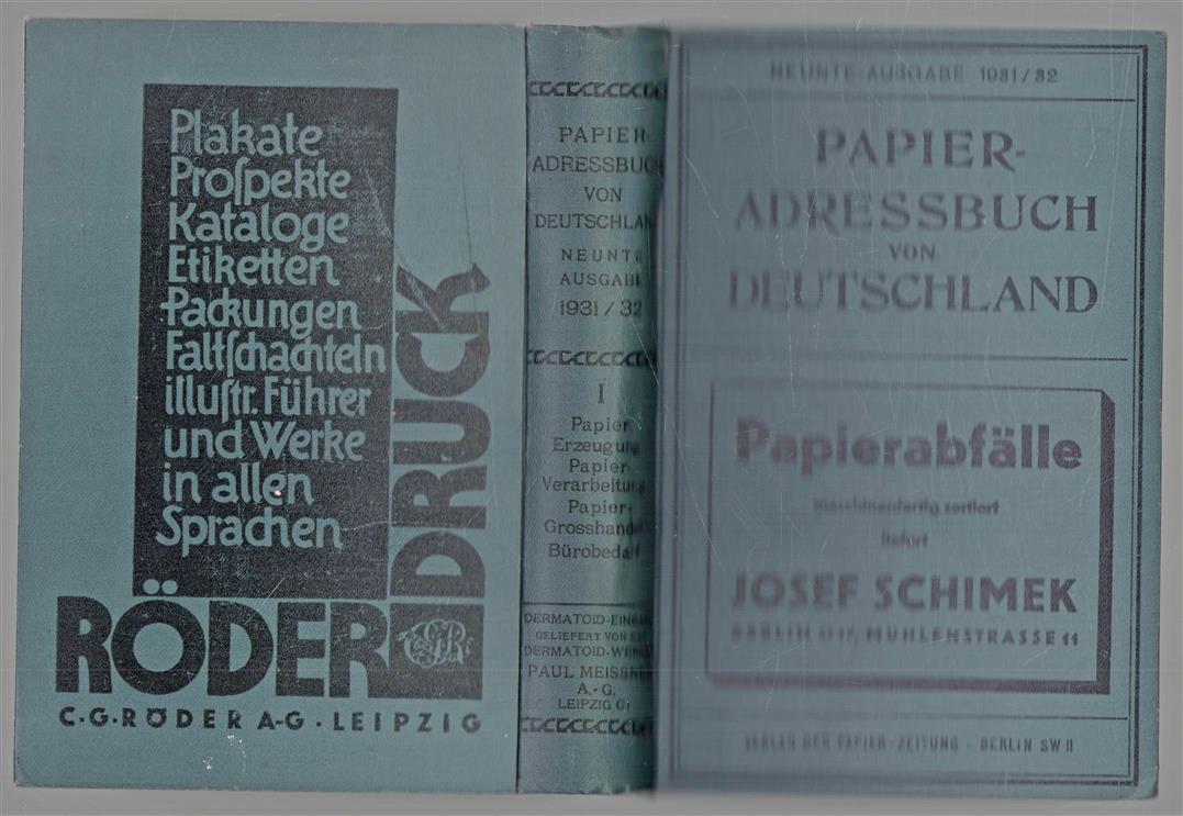 (BEDRIJF CATALOGUS - TRADE CATALOGUE) Papier-Adressbuch von Deutschland. Neunte-Ausgabe 1931/32