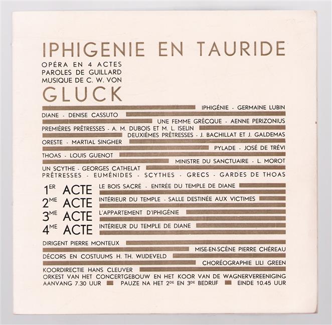 (BROCHURE) Programma boekje Iphigenie en Tauride