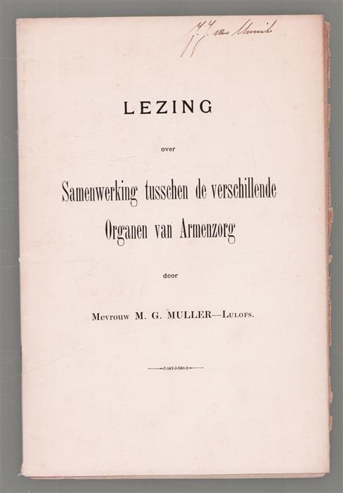 Lezing over samenwerking tusschen de verschillende organen van armenzorg