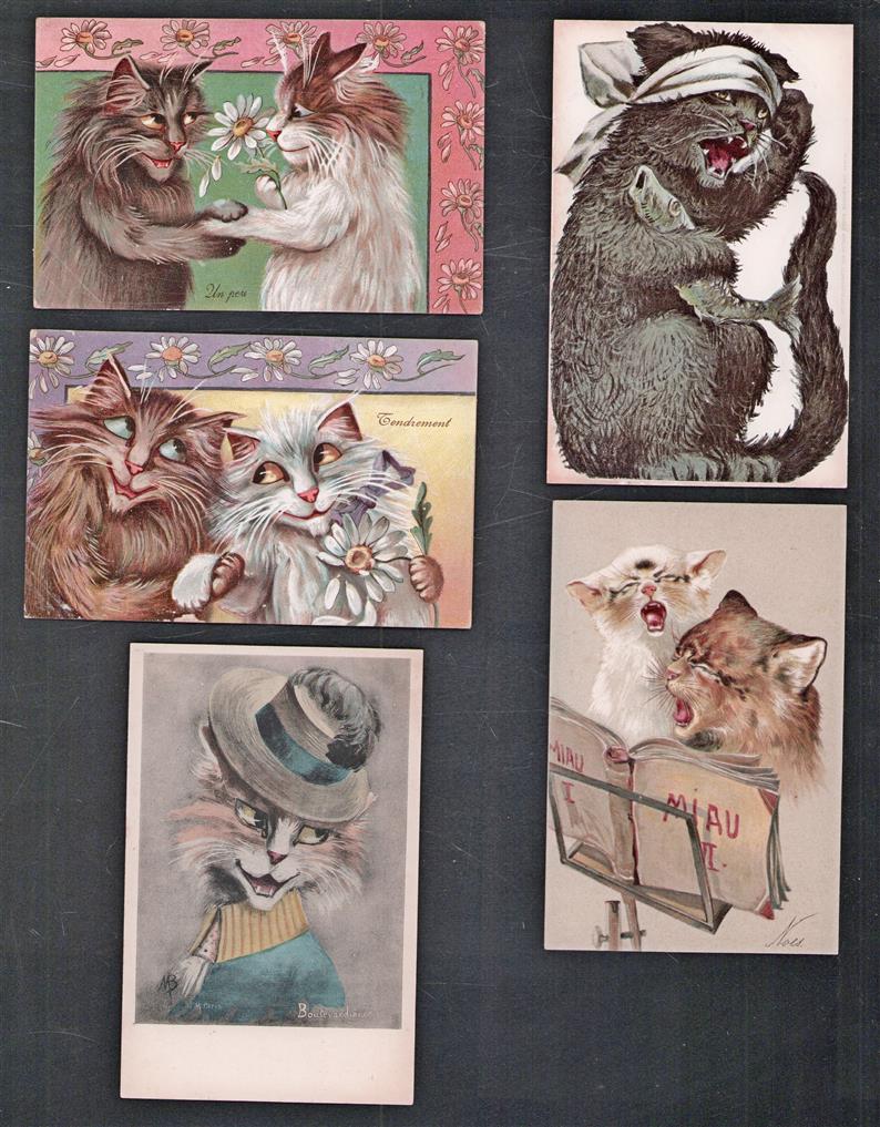 5 briefkaarten met Poezen/ katten afbeeldingen