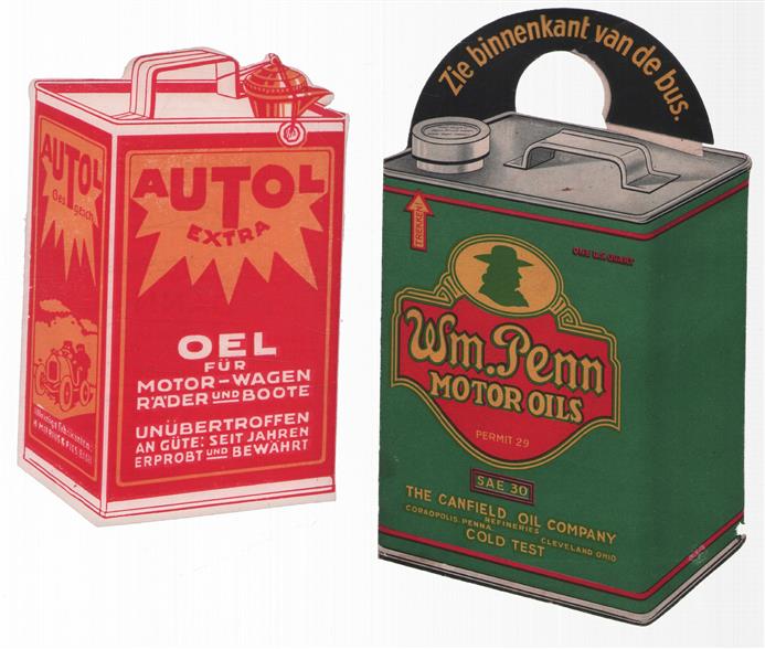 (RECLAME / ADVERTENTIE - ADVERTISEMENT) 3 reclame flyers. in vorm gesneden. - 1 Autol  (oel fur Wagen + 2 Wm Pem Motor Oils + 3 Sachs Motorolie