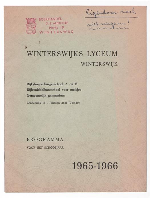 Winterswijks Lyceum programma voor het  schooljaar  1965 - 1966