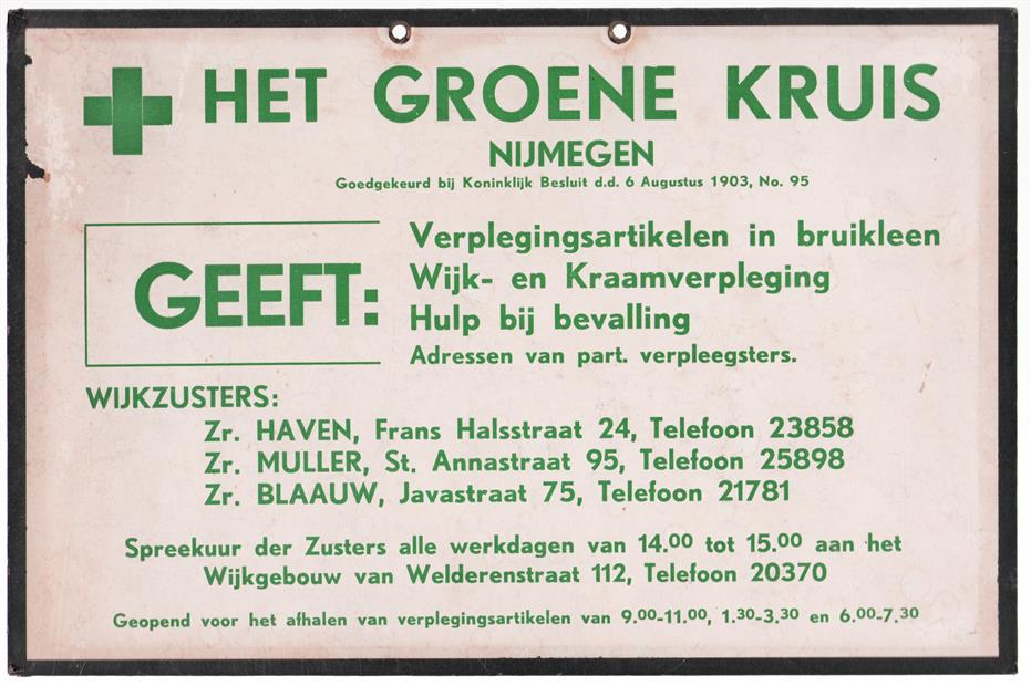 Kartonnen kaart " Het groene kruis Nijmegen "